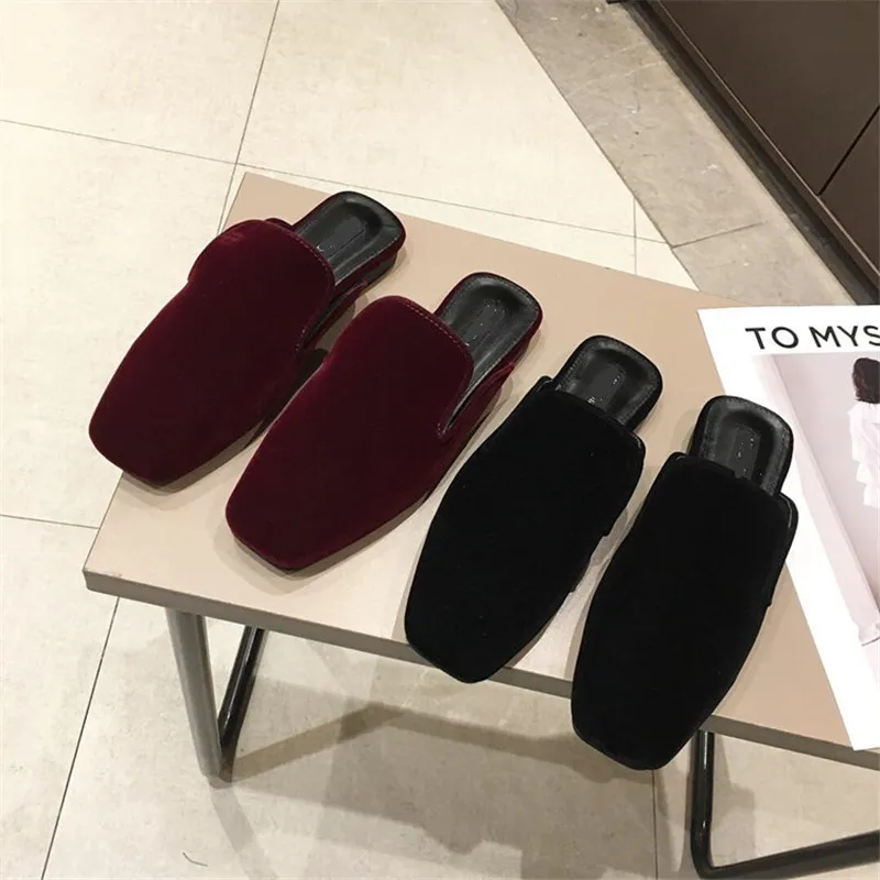MIULAMIULA брендовые дизайнерские шлепанцы роскошные черные винно красные бархатные