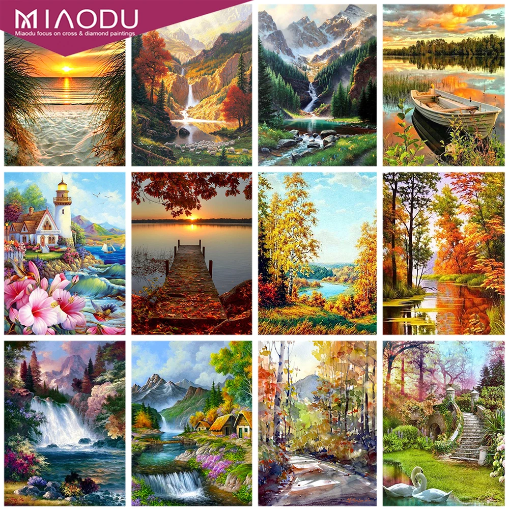 

Miaodu Diamond Painting Forest Diamond Mosaic Landscape Full Round Drill Picture Embroidery Exquisite Home Room Decor DIY Gift