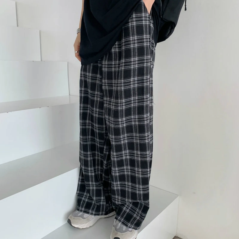 

Pants Women New Fashion Loosesize 3XL Black Plaid Retro Harajuku Students Streetwear Full Length Wide Leg Trousers Unisex Teens