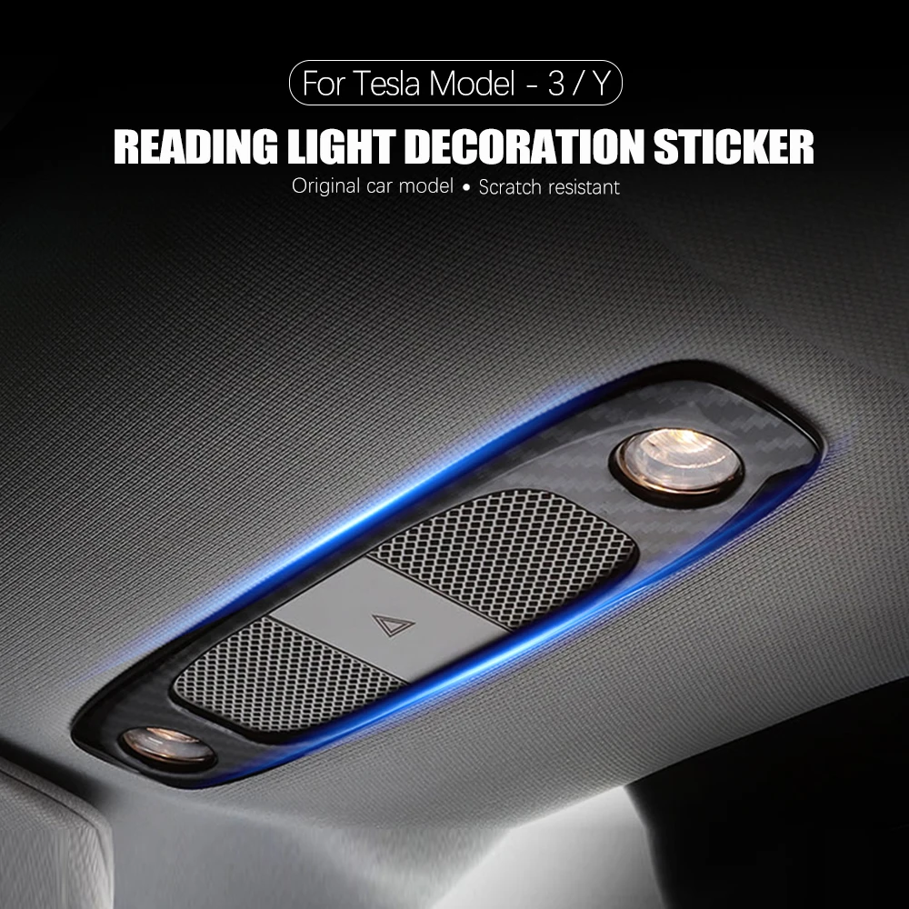 

Car Front Rear Reading Lights Decorative Sticker ABS Carbon Fiber Frame Interior for Tesla Model 3 Y Accessories Car Styling