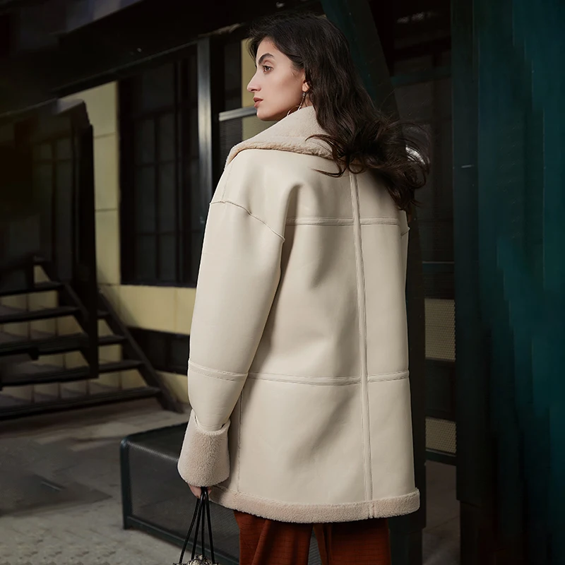 

Fit Vintage Loose Double-sided PU Leather Jacket New Lapel Long Sleeve Women Coat Fashion Tide Autumn Winter 2021 1DD1999