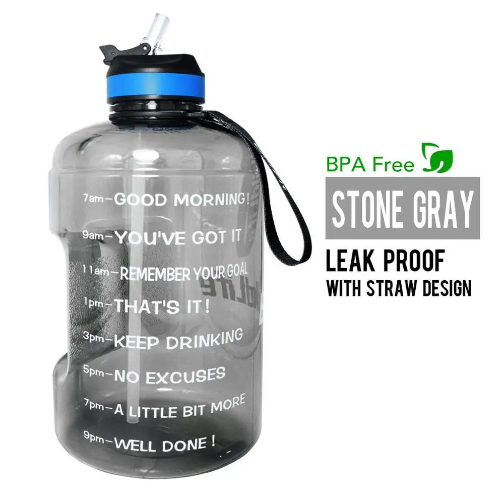 Gray BuildLife 1 галлон бутылка для воды с соломенным маркером времени 3.78л 128 унций BPA бесплатно пластиковая большая емкость фитнес спорт воды кувшин - Цвет: Gray