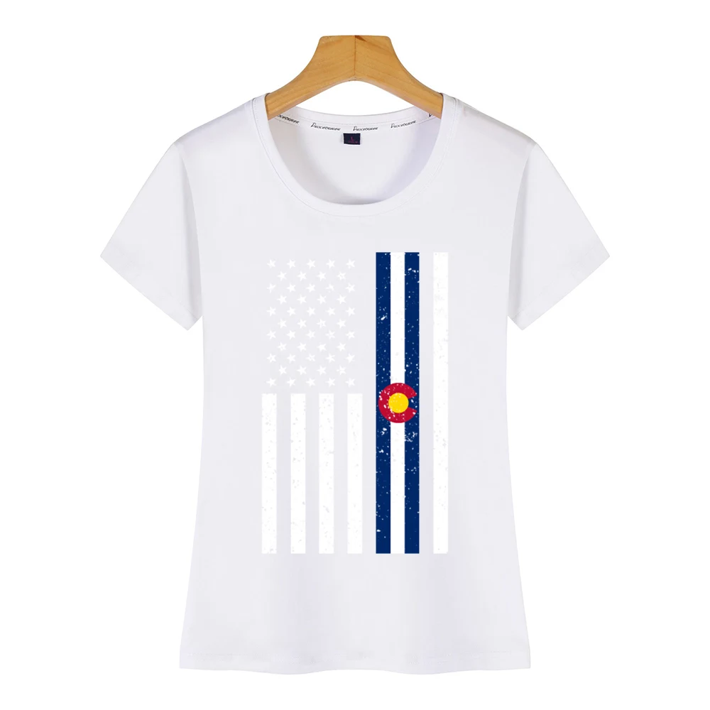 Женская футболка с американским флагом США Денвер сувенир Лето Harajuku принт