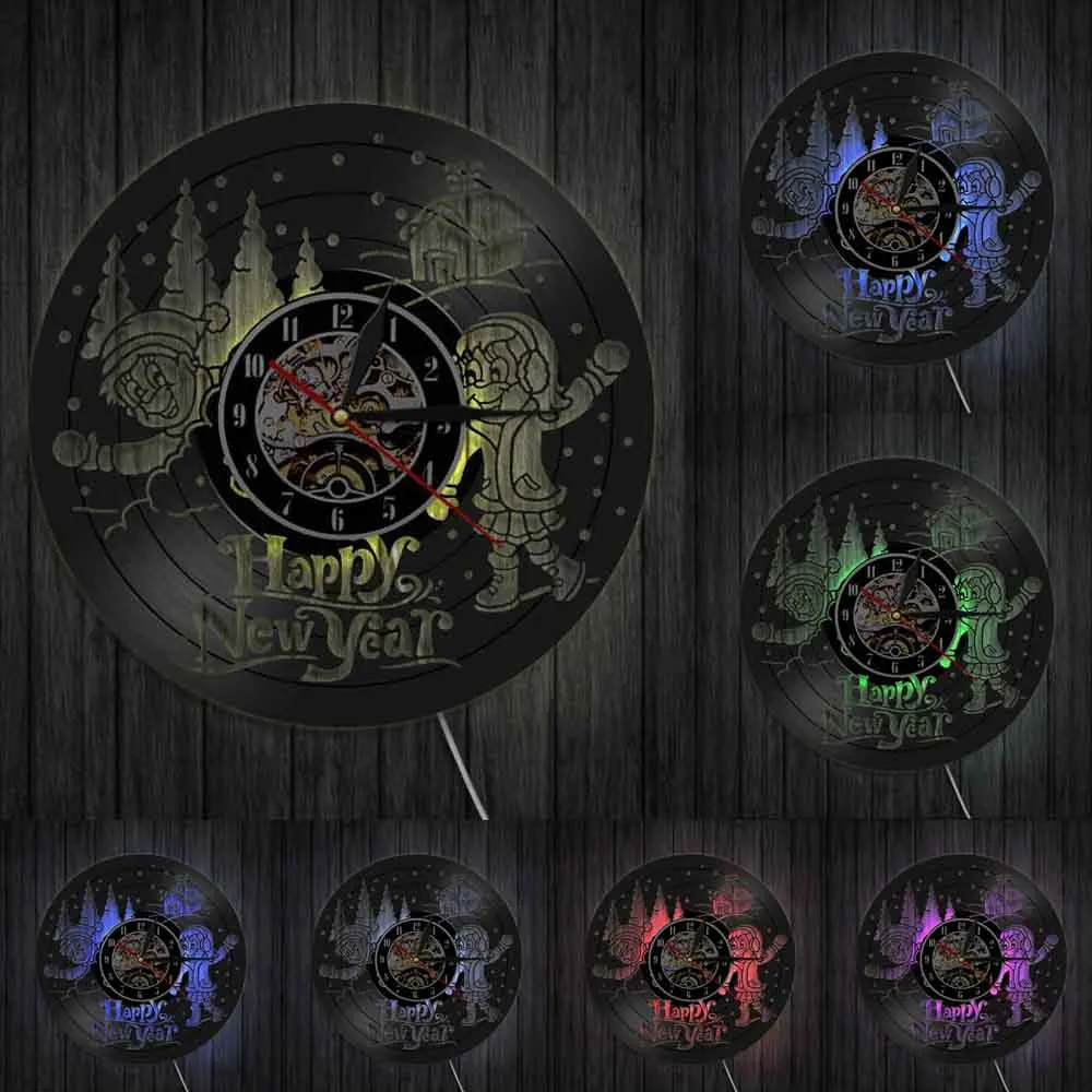 Виниловые 3d-часы с поздравлением на новый год настенные часы современным