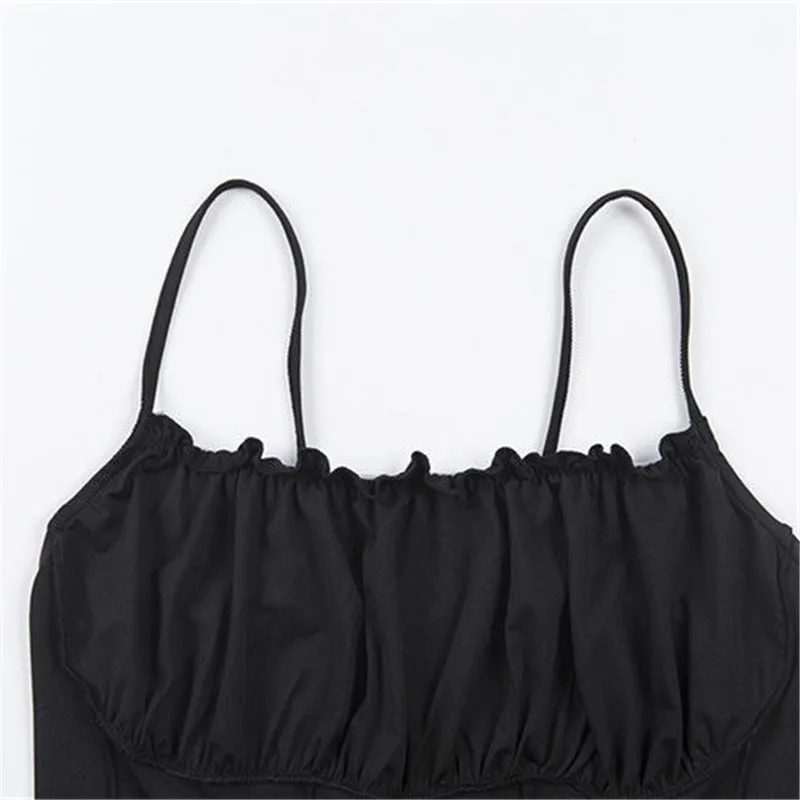 Летние женские топ на бретелях с оборками модное дамское платье без рукавов