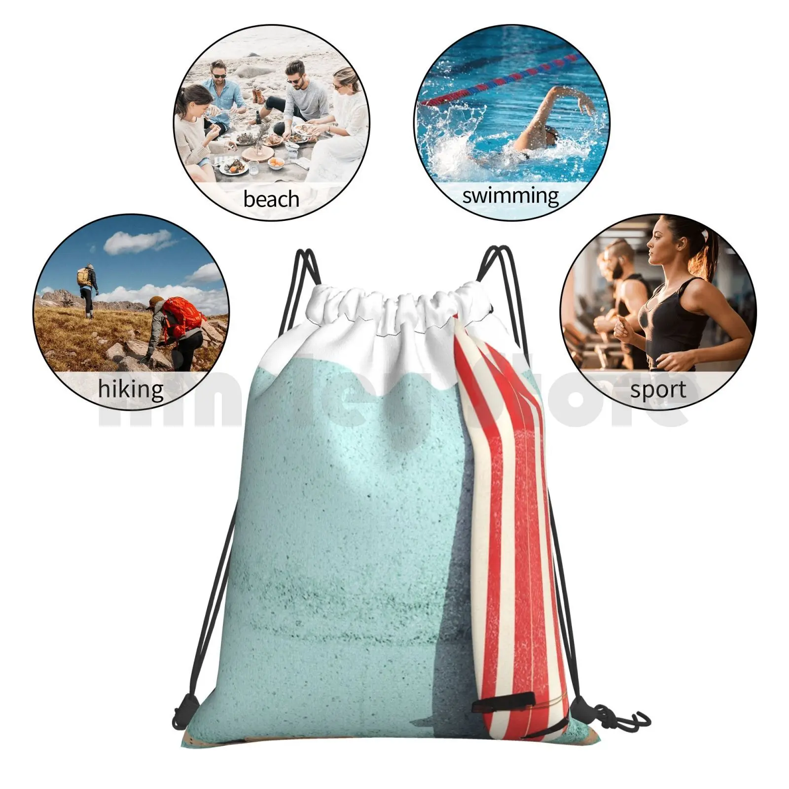 

Surfboard Backpack Drawstring Bags Gym Bag Waterproof Style Stylish Trending Hip City Skyline Popular New Trendy Abstract