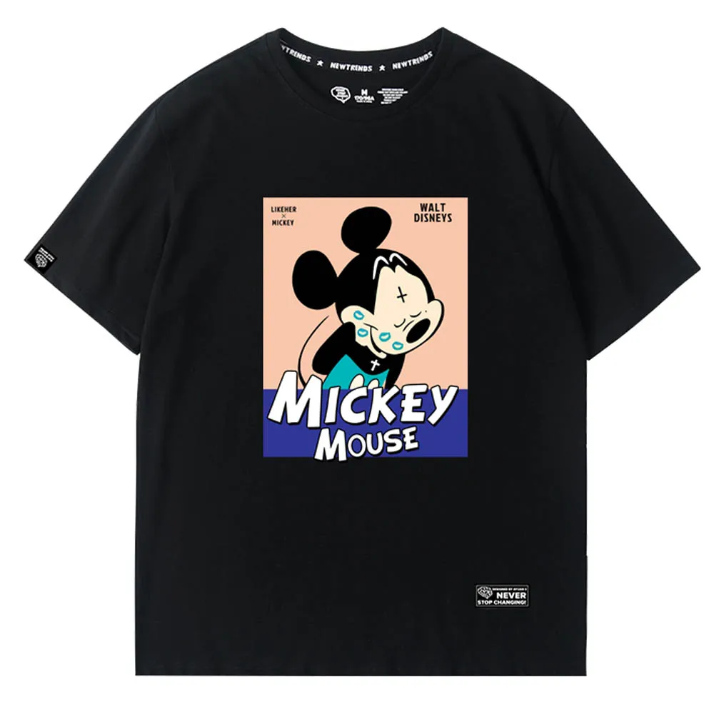 Стильная Милая футболка Disney с круглым вырезом и мультяшным принтом Микки Мауса