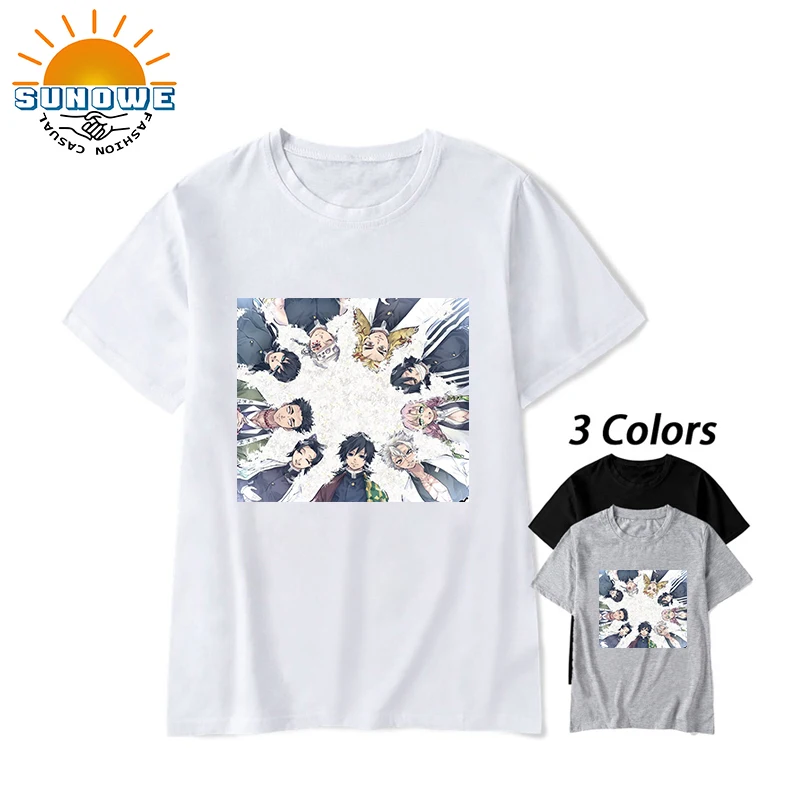 

SUNOWE Anime Demon Slayer Printed Tshirt Black And White T-Shirts Men/Women Short Sleeve Tops Summer Casual Cotton O-Neck Top