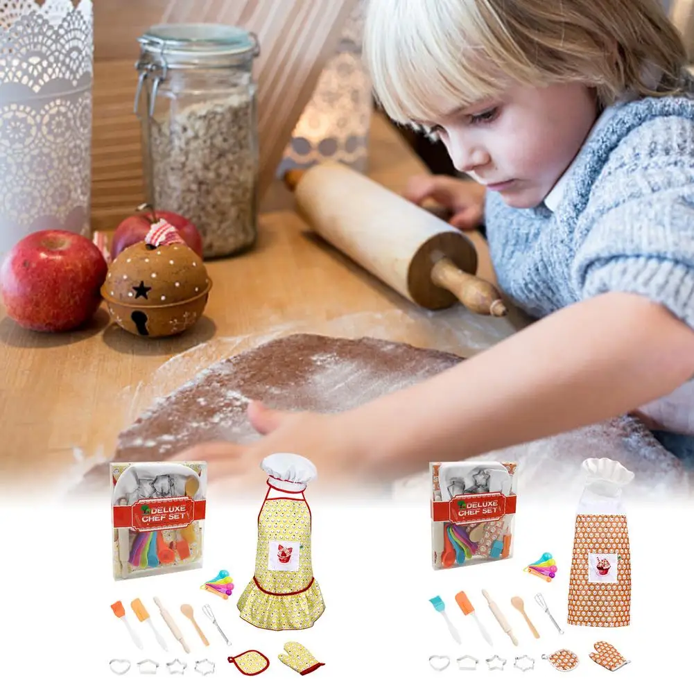 

Chef Set For Kids 14PCS Kitchen Pretend Role Play Toys Deluxe Baking Set With Apron Chef Hats Gloves Whisk Utensils Early