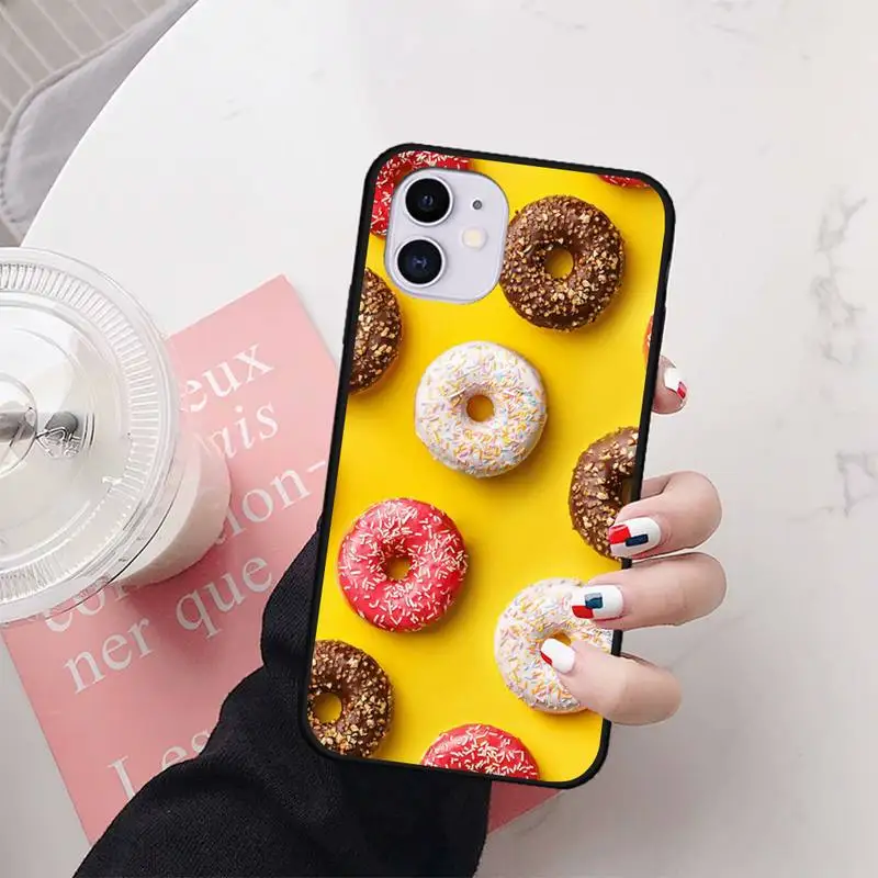 Food with Phone Case Cover for Iphone 11 Pro Coque Matte Black Pizza XS Max SE 2020 8 7 6s Plus X Xr French Fries Doughnut Etui | Мобильные