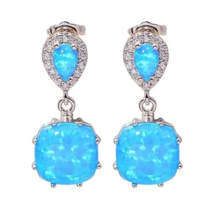 

New Fashion 925 Sterling Silver Opal Jewelry Square Opel Earrings