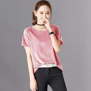 2022 Brand fashion Korean style women velour short sleeve shirts,casual vintage office t-shirts velvet tops