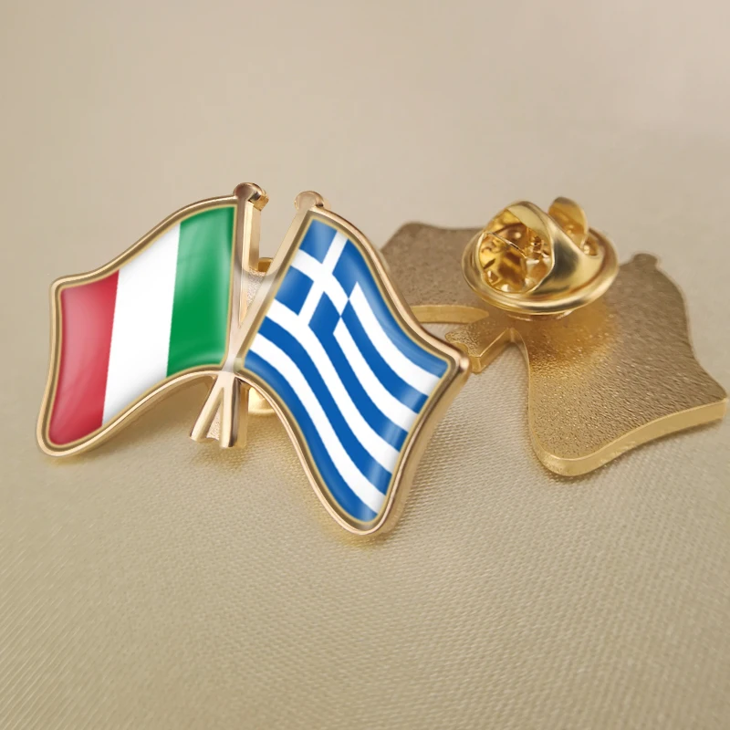 

Italy and Greece Crossed Double Friendship Flags Lapel Pins Brooch Badges