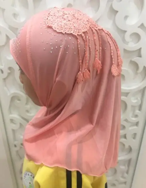 (Подходит для девочек от 2 до 7 лет) Модный хиджаб маленькой девочки 50 см с кружевом