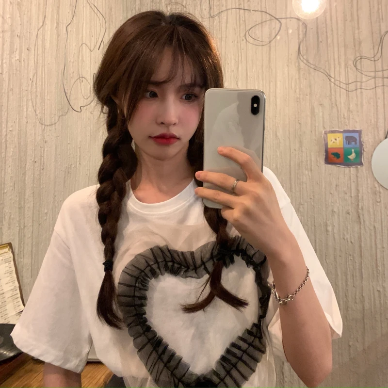 

Женская шифоновая футболка с коротким рукавом, Свободная Повседневная белая футболка в стиле Харадзюку, модель 2021 H на лето, 800