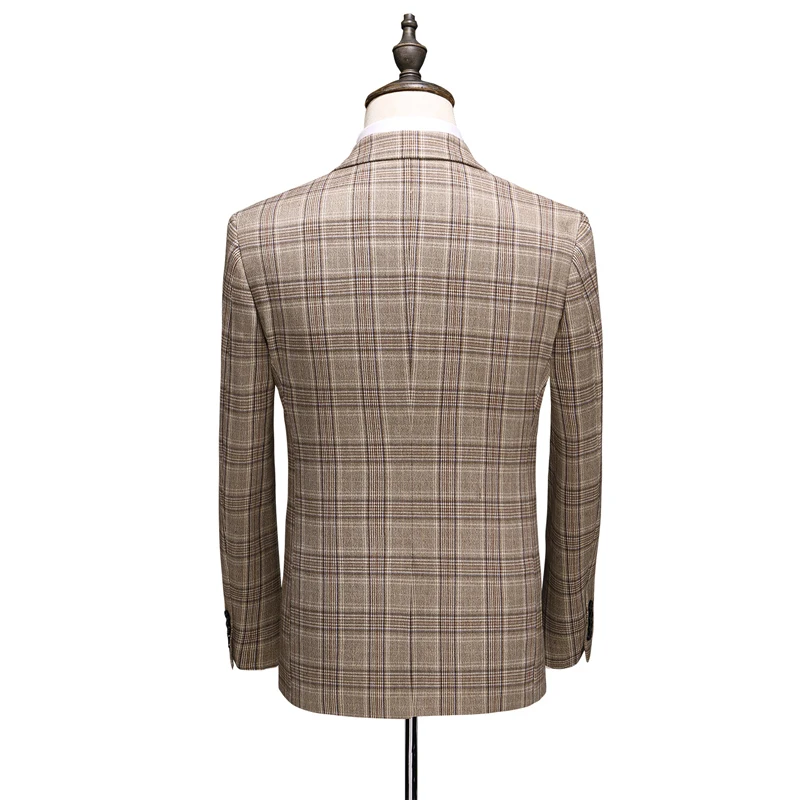 Мужской официальный клетчатый облегающий костюм цвета хаки комплект из 3