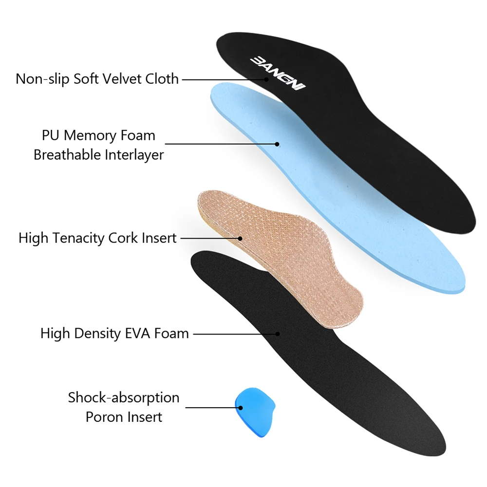 BANGNI Orthopedic Insoles Arch Support Relieve Heel Pain Inserts Flat Feet Plantar Fasciitis Orthotic Shoes Pad for Men Women