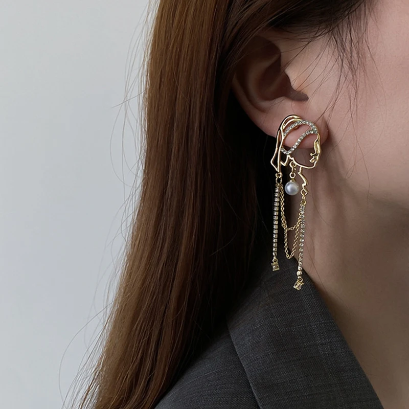 

Love Face Pearl Earrings-tassel Earrings Retro French Personality Exaggerated Long Earrings Women Jewelry Accessories 1.9*8.4cm