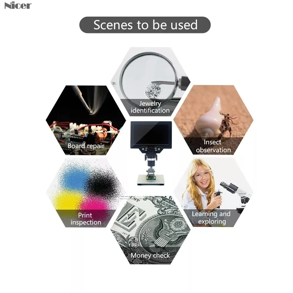 

G1200 Electronic Digital Microscope 12MP 7 Inch Large Screen LCD Display 1-1200X Continuous Amplification Magnifier Tool