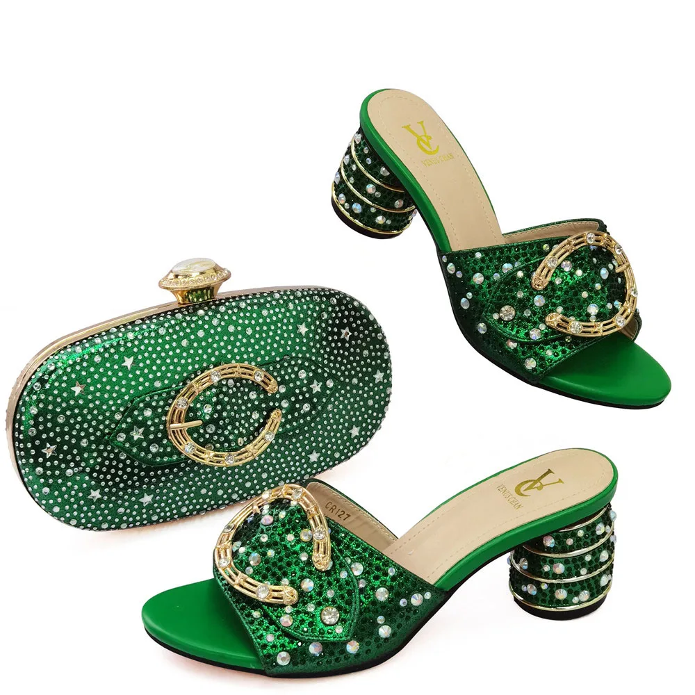 

Decorate with Flowers Sandals High Quality Heels Italian Women Shoes and Bag to Math INS New Coming For Party
