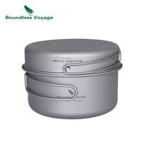 boundless voyage outdoor titanium bowl plate with folding handles ultralight pot pan set for camping hiking picnic tableware