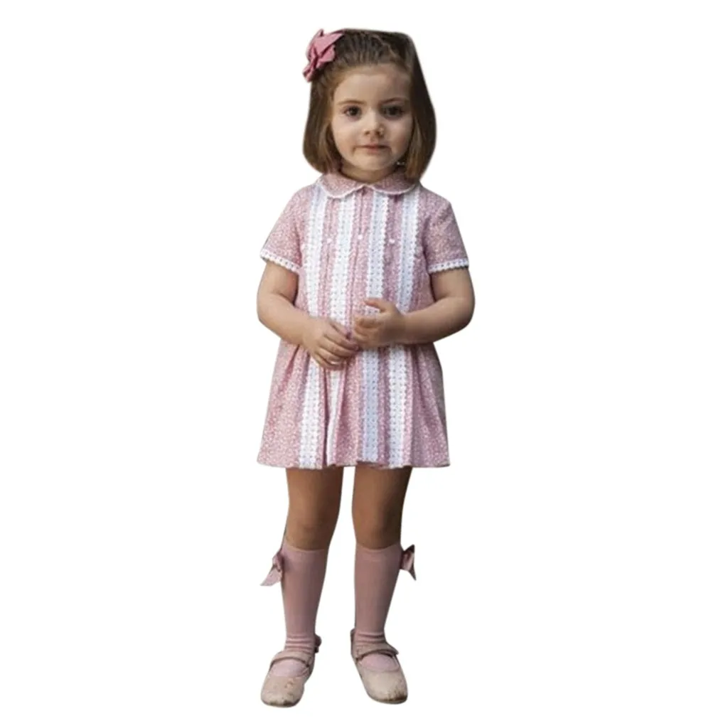 Детское платье с короткими рукавами для девочек воротник кукла в Вертикальную