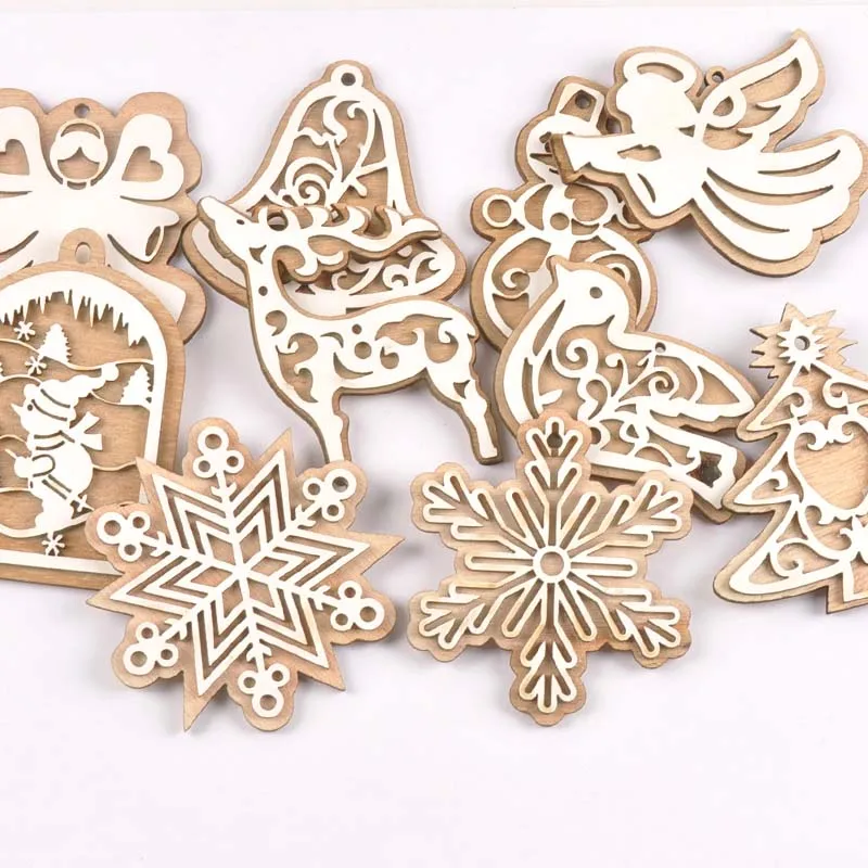 Снеговик/Ангел/снежинка белые деревянные ломтики подвесные украшения для