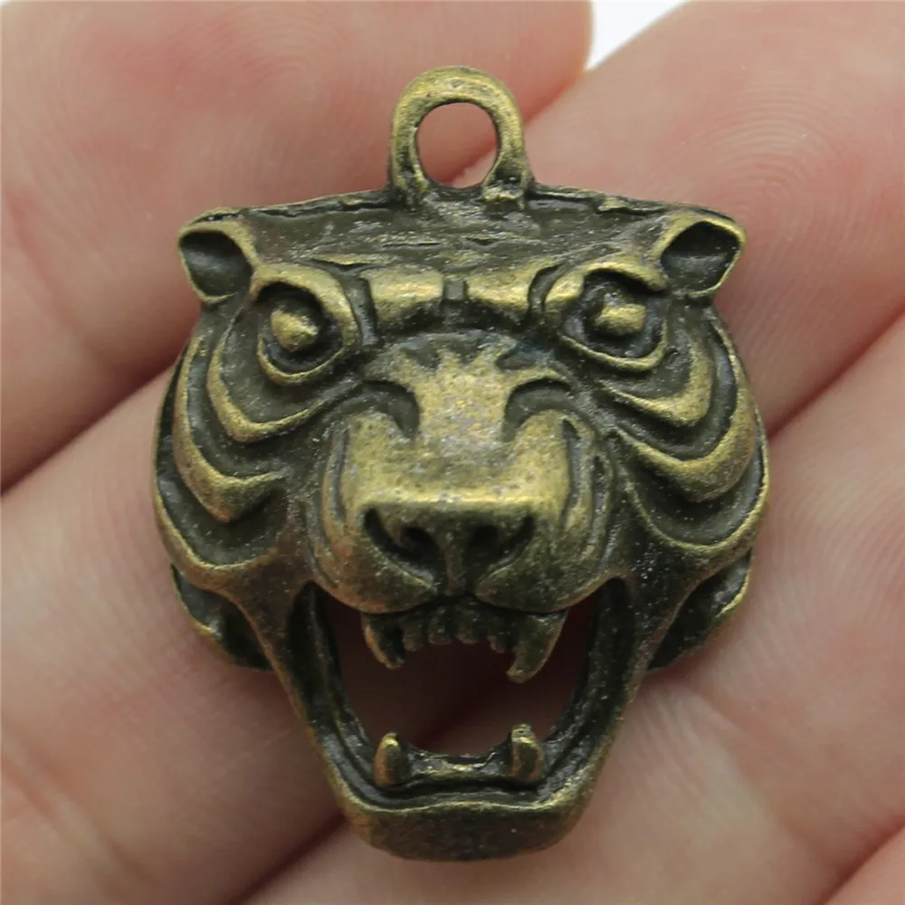 

2pcs Antique Bronze Tone 12.2x9.5x3.9 inch (31x24x10mm) 3D Tiger Head Charms Pendant For Jewelry Making DIY Jewelry Findings