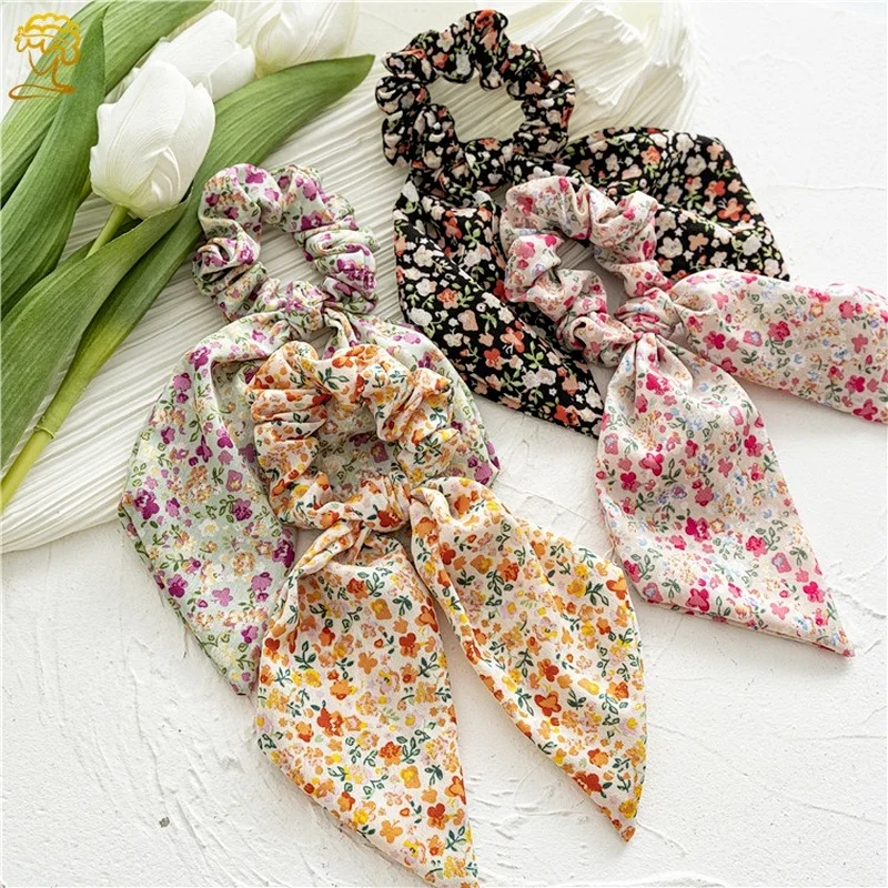 

Fashion Floral Print Scrunchie For Women Ponytail Holder Hair Accessories Knot Elastic Hair Bands Scarf Hair Ties Girls Headwear