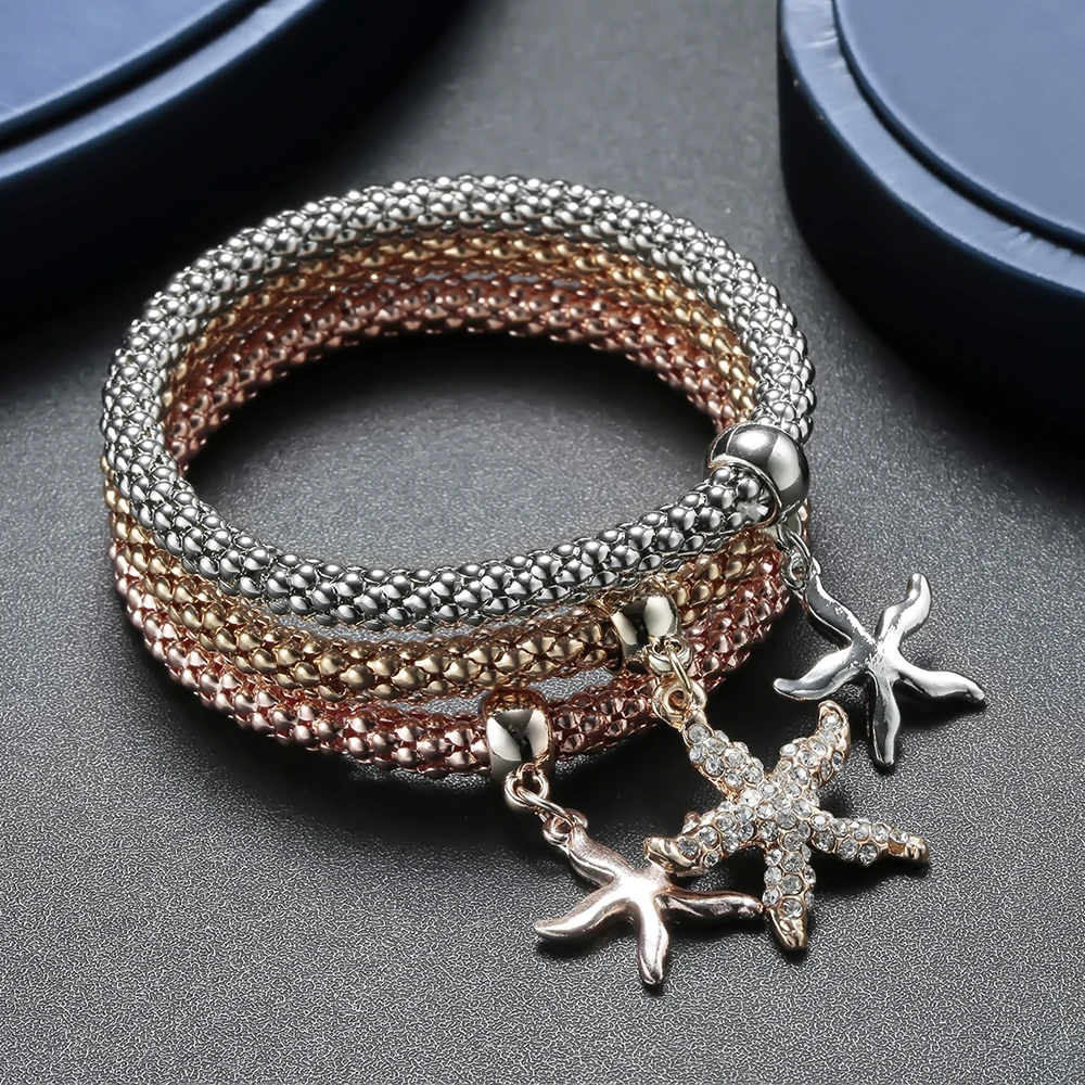 Модные Многослойные браслеты и Обручи из 3 предметов Винтажный Золотой браслет с