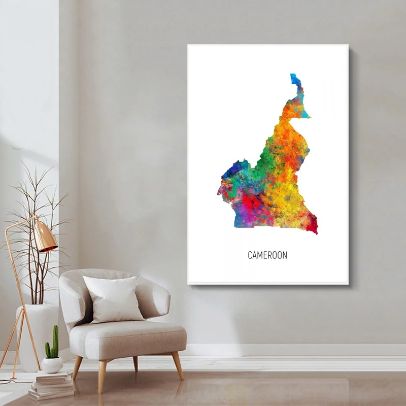 

Карта Камеруна, акварельный художественный Печатный холст плакат