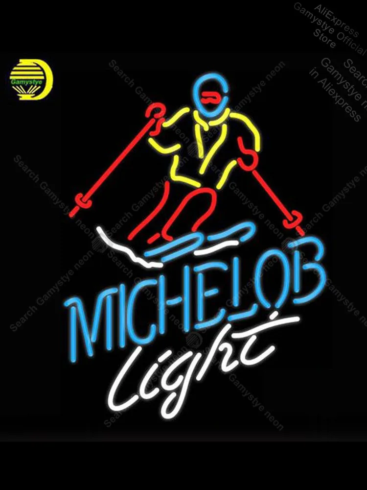 

Michelob Light Snow Skier Neon sign Glass Tube Bulbs Light Club icons light Neon Light Love Custom Business Signs Neon Bar Lamp