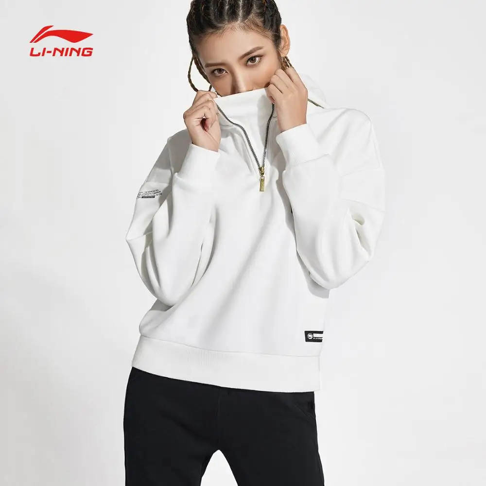 Li-Ning Женская баскетбольная Толстовка BAD FIVE, теплый флисовый зимний свитер с подкладкой из 66% полиэстера и 34% хлопка, спортивный свободный свитер AWDN798 COND18