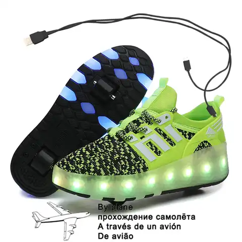 Кроссовки на колесиках со светодиодной подсветкой, для детей и взрослых, зарядка через USB, светящиеся роликовые туфли с подсветкой, Двойные ...