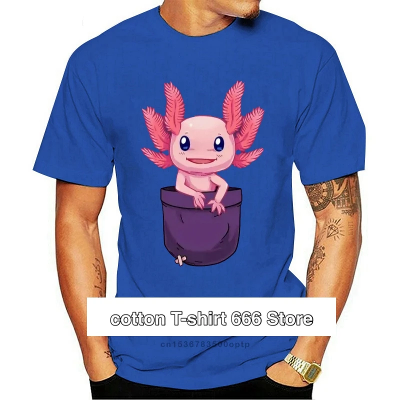 

Мужская футболка с карманом, милая Axolotl, футболка для женщин и мужчин