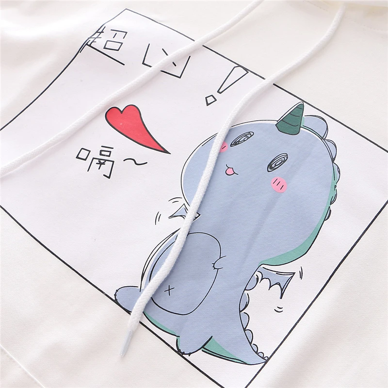 

Merry Pretty Women Dinosaur Sweatshirt With Horns On sleeve Cotton Fleece Hoodies Sweatshirts Winter Hooded Hawaii Pullovers