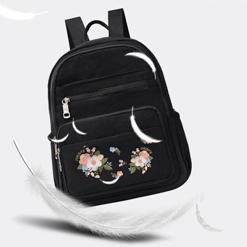 

Ladies Backpack Flower Embroidery Waterproof Nylon Travel Backpack Casual Student School Bag Girl