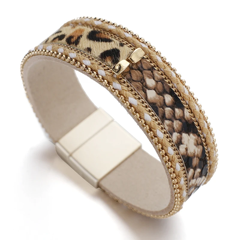 Браслет женский кожаный с леопардовым принтом и змеиным | Украшения аксессуары