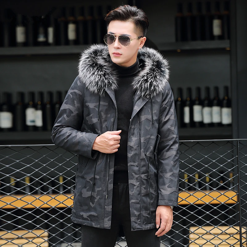 Зимняя куртка с воротником из натурального Лисьего меха пальто капюшоном