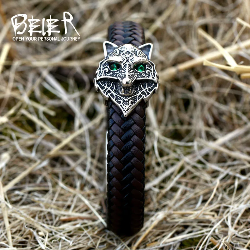 Оптовая продажа, Прямая поставка, мужской кожаный браслет высокого качества с зелеными глазами