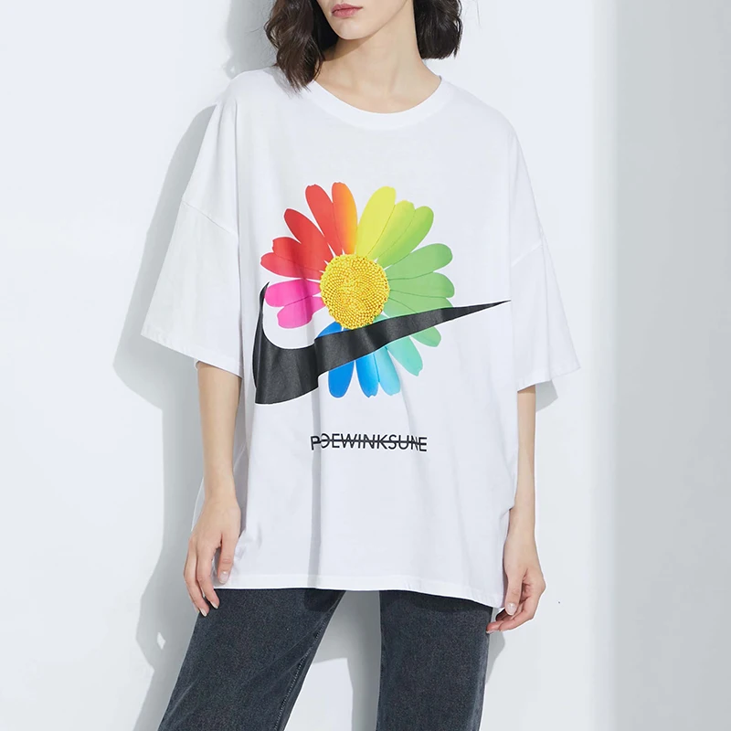 Женская футболка в Корейском стиле белая женская с круглым вырезом большого