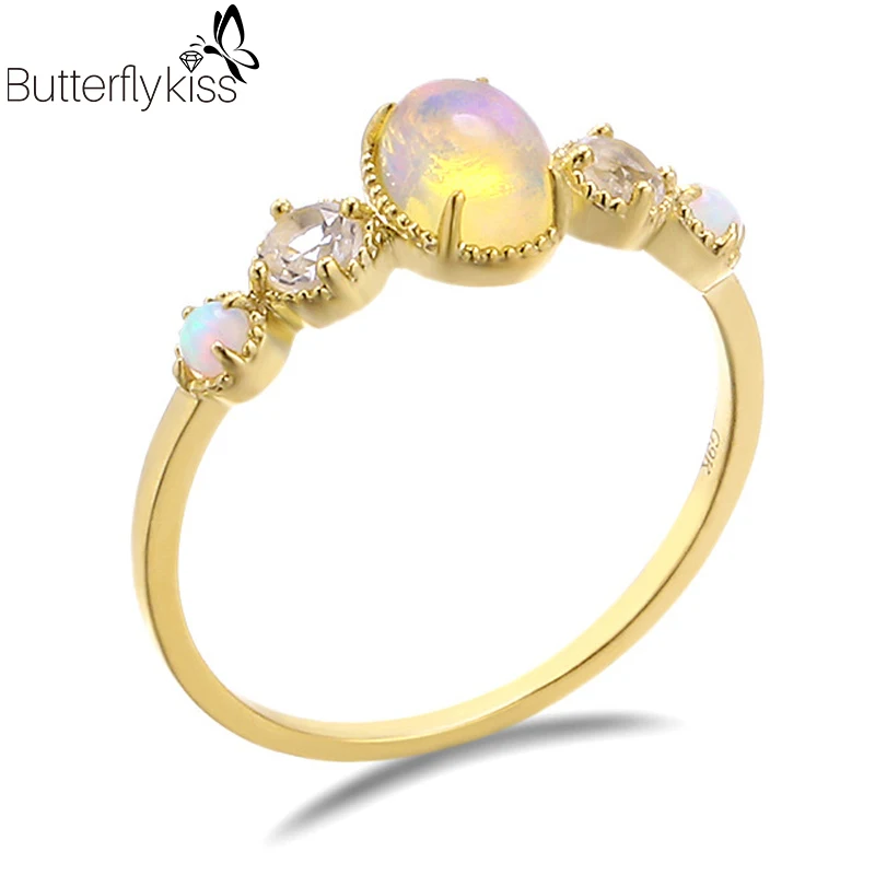 

BK Natural Opal Rings For Women With 9k Genuine Gold White Topaz Oval Vintage Fine Jewelry Wedding Party Anniversary Gifts
