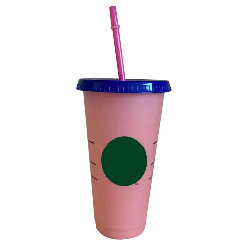 

5pcs 710ml 24oz Color Changing Cold Cups Shiny Straw Cup Color Changing Plastic Tumbler Coffee Cup With Lid Straw Cup Gift