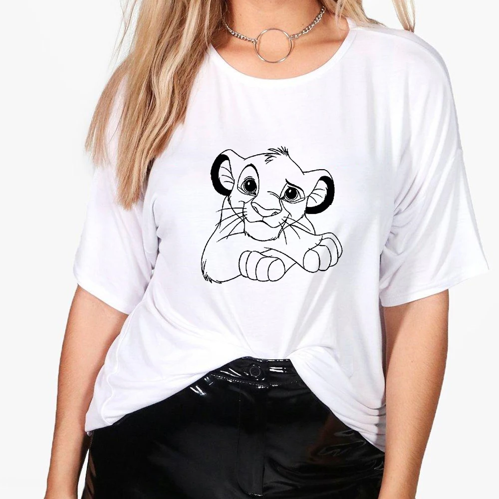 

Disney Nimation Women T-shirt Modern Short Sleeve Cute Funny Simba Printed Design Streetwear Tops Fashion Modern Shirts
