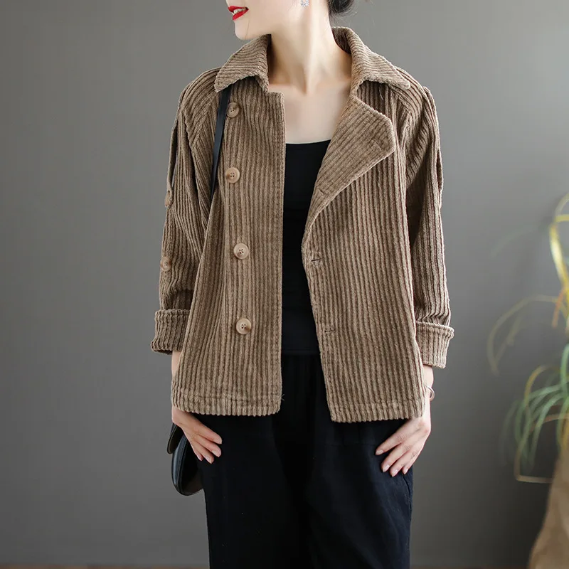 Хаки Corduroy Autumn New Retro Long Sleeve Coat Short Coat Single-breasted Casual Coat for woman jean jacket denim jacket A0B2Z40 - Цвет: Хаки