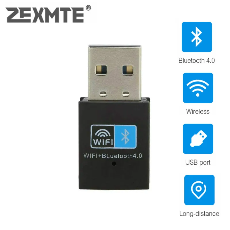 ZEXMTE USB Wifi Bluetooth 4,0 адаптер Dongle, 150 м Беспроводная сетевая LAN-карта + Bluetooth V4.0 адаптер для настольного ноутбука, ПК - изображение