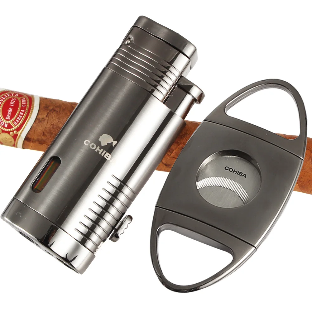 COHIBA аксессуары набор металлических газовых фонарь Зажигалка из нержавеющей