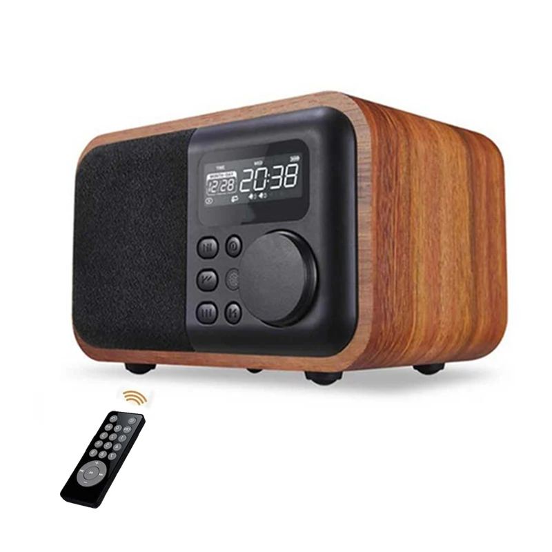 Деревянный bluetooth-динамик с дистанционным управлением с fm-радио и будильником, поддержка времени, USB TF карта, деревянный сабвуфер, динамик