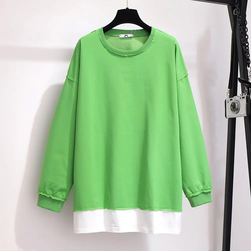 2XL-6XL плюс размер Осенняя Женская толстовка хлопок Повседневный длинный рукав пэчворк пуловер 5XL большой размер зимний свитер Топы