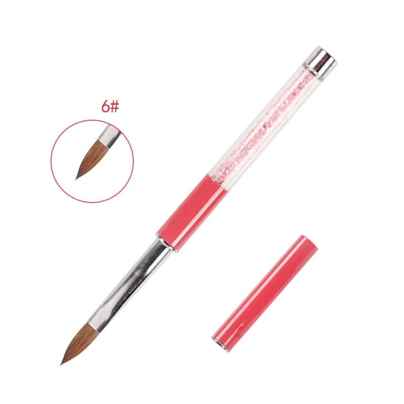 SIZE 6 ANGNYA/1 шт., акриловая кисть для маникюра из колинского соболя 2#4#6#8#10#, розовые стразы, декорированные металлическими ручными кистями для ногтей, сделай сам, для рисования ногтей - Цвет: SIZE 6